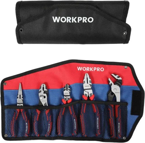 Miniatura 8 de WORKPRO Juego de alicates de 5 piezas con bolsa de almacenamiento, nariz larga de 7 pulgadas, diagonal de 6 pulgadas, junta de ranura de 8 pulgadas
