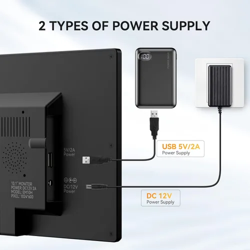 Miniatura 6 de Eyoyo Monitor Mini de 10 Pulgadas - Pantalla Pequeña de Computadora 1024x600 con Entrada HDMI Mini-VGA AV USB para Seguridad, LCD PC, Hogar