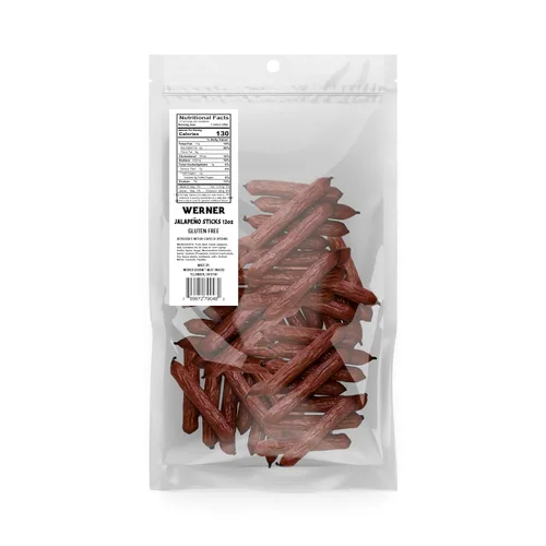 Miniatura 2 de Werner Snacks de carne gourmet, palitos de carne de jalapeño, 12 onzas, fabricados en los Estados Unidos, bolsa resellable de palitos de carne