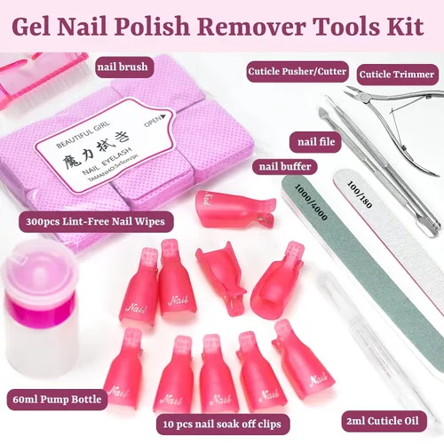 Miniatura 9 de 300 toallitas de uñas sin pelusa con clips de remojo de uñas, kit removedor de esmalte de uñas con clips acrílicos para quitar uñas, dispensador