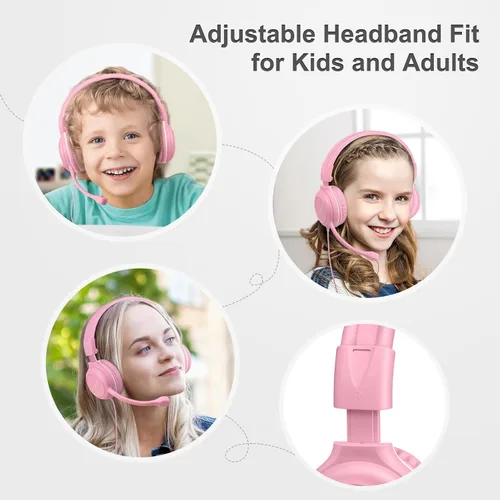 Miniatura 4 de SIMOLIO Audífonos para niños con micrófono para la escuela, auriculares con cable de 75/85/94 dB con micrófono retráctil para iPad, PC, laptop