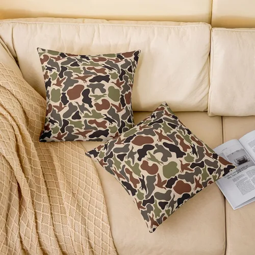Miniatura 2 de Duck Hunting Throw Pillow Covers Set of 2 Army Camo Pillow Cover for Kids Girls Boys Green Brown Camouflage Square Cushion Case 16"x 16" Rustic