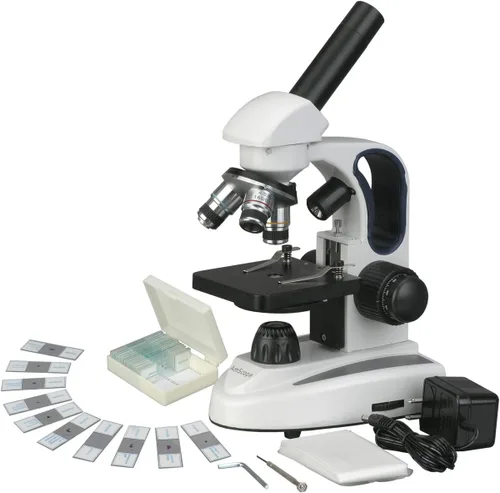 Miniatura 11 de AmScope Microscopio monocular compuesto inalámbrico digital M158C-2L-E, oculares WF10x y WF25x, aumento de 40x-1000x, iluminación LED superior e