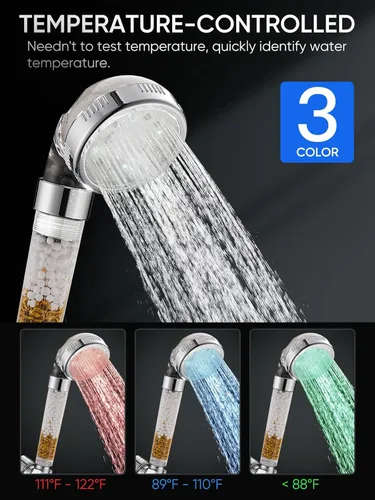 Miniatura 2 de Cobbe Cabezal de ducha LED filtrado con mano, cambio de color, cabezal de ducha de alta presión con filtro, cabezal de ducha de mano con rociador