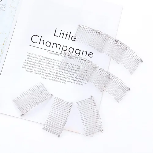Miniatura 4 de Cinaci Paquete de 30 peines laterales de metal plateado con 20 dientes, tocados franceses decorativos, soporte para moño, peine de alambre