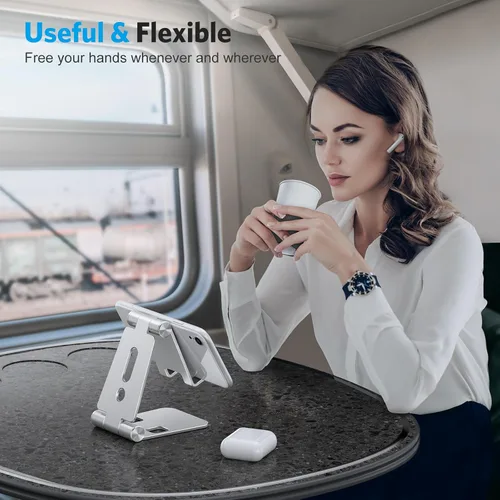 Miniatura 6 de OMOTON Soporte plegable para teléfono celular, C4 soporte de teléfono de aluminio portátil, base de acoplamiento ajustable para teléfono compatible