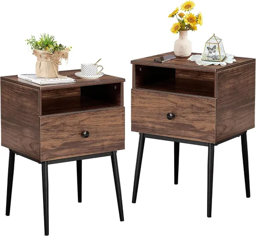 Miniatura 14 de VECELO Juego de 2 mesitas de noche modernas, mesa auxiliar cuadrada con cajón y espacio de almacenamiento para dormitorio y sala de estar