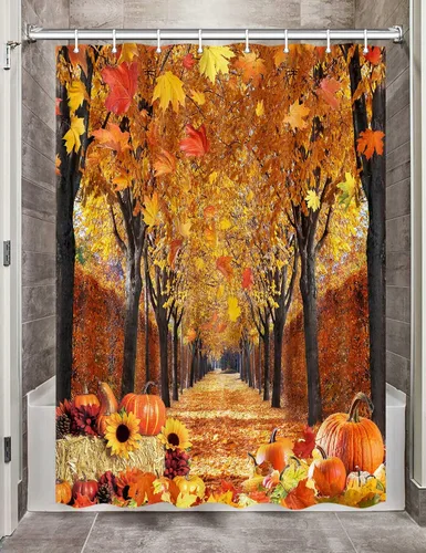 Miniatura 13 de Linda cortina de ducha de otoño para caravana, remolque, baño, campamento, pequeña, estrecha, corta, de tela, decoración de campamento feliz