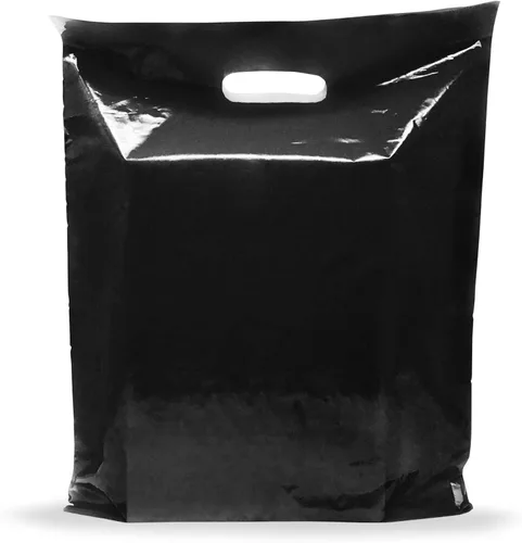 PPB - Bolsas de plástico negro para mercancía de 12 x 15 pulgadas, acabado brillante, tamaño mediano al por menor, paquete de 100 unidades, 1.5 mil