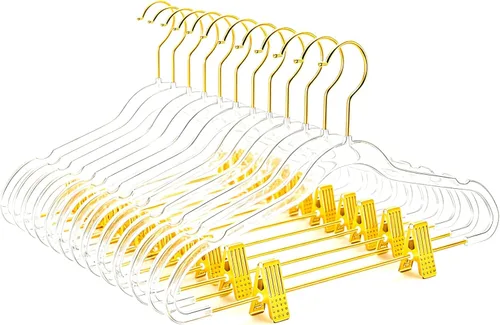 Miniatura 30 de MIZGI - Perchas premium de terciopelo negro para pantalones con clips ajustables (paquete de 20) Perchas delgadas para faldas - Perchas