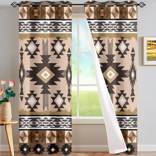 Miniatura 75 de Dreaweet African Tribal Blackout Curtains 63 Inch Long 2 Panels Set Bohemian Ethnic Geometric Grommet Top Thermal Insulated Curtains for Living Room