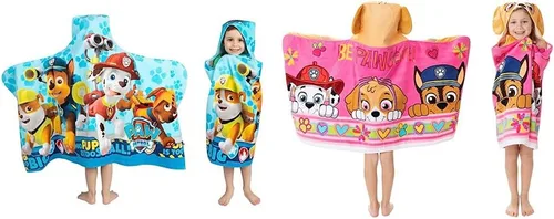 Franco Toalla de rizo de algodón suave con capucha para niños para baño y playa, 24 x 50 pulgadas, Paw Patrol azul y Paw Patrol rosa para