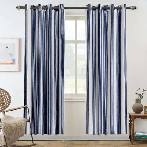 Miniatura 29 de DriftAway Chris Linen - Cortinas opacas con capa térmica y reductora de sonido, 63 pulgadas de largo para dormitorio, cortinas estampadas a rayas