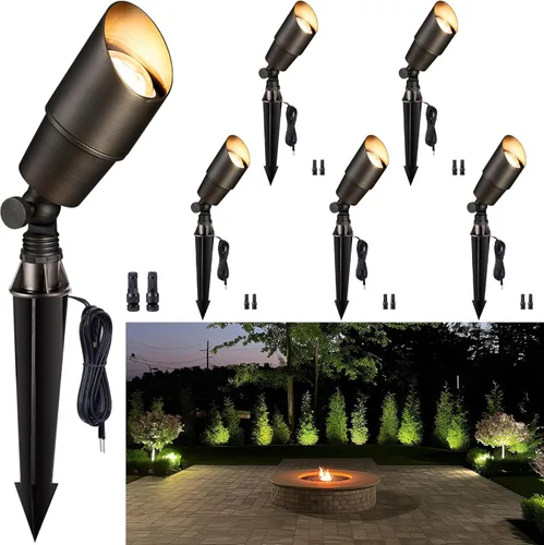 Miniatura 17 de Gardenreet Foco LED para exteriores, latón fundido a presión de 12 V con iluminación hacia arriba, impermeable, luces de paisaje de bajo voltaje