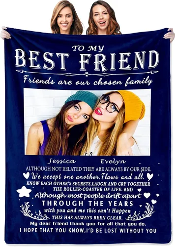 Miniatura 10 de Regalos personalizados de cumpleaños para mejor amiga para mujeres, manta personalizada con imagen, manta de fotos de mejor amiga con texto, regalos