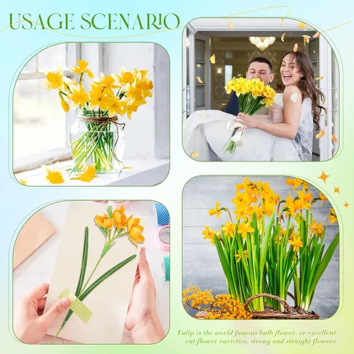 Miniatura 4 de 30 flores artificiales de narcisos de 16.4 pulgadas, flores artificiales de primavera para decoración del hogar, flores decorativas