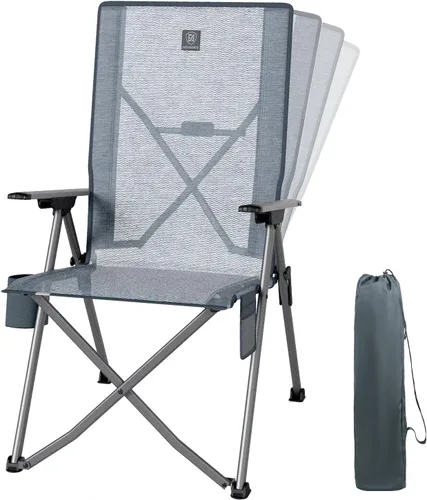 Miniatura 19 de EVER ADVANCED Sillas de campamento reclinables para adultos, ligeras, silla reclinable plegable con respaldo ajustable, sillas de salón de 4 Negro