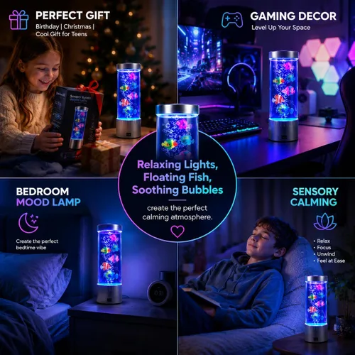 Miniatura 2 de Lámpara de medusas con luces LED RGB que cambian de color, lámpara de tanque de peces de burbujas con peces artificiales de natación, luz nocturna