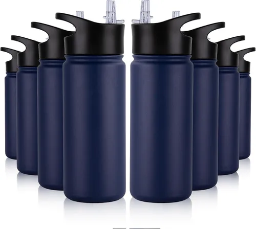 Miniatura 24 de Botella de agua aislada de 64 onzas con tapas de pajita y boquilla, jarra de agua de acero inoxidable de medio galón con mango de paracord, vacío