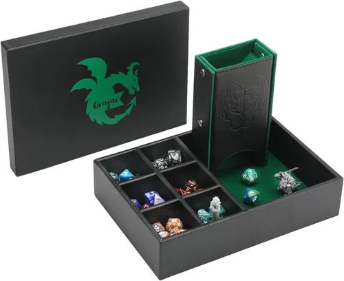Miniatura 16 de Grajar DND - Bandeja de dados y torre de dados con almacenamiento, bandeja rodante de dados 3 en 1 con tapa, almacenamiento portátil de dados