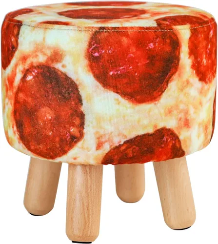 Miniatura 11 de H&B Luxuries Taburete otomano acolchado redondo de tela (4 patas, beige vintage)