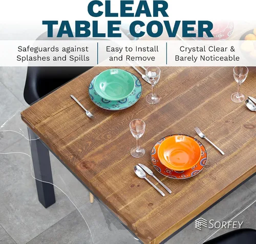 Miniatura 3 de Mantel de plástico para mesa, protector de mantel de plástico transparente, con borde, 60 x 84 pulgadas, rectangular, impermeable y resistente al