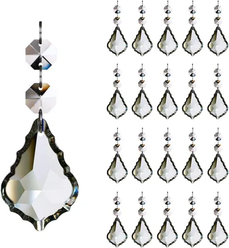 20 piezas de araña de cristal de hoja de arce prisma colgante, cuentas de cristal colgantes de 1.969 in para candelabro, decoración de boda,