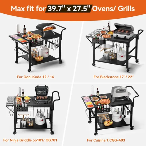 Miniatura 3 de Leteuke Mesa para horno de pizza, mesa de carrito para parrilla Blackstone, soporte para horno de pizza al aire libre, se adapta a Ninja, Cuisinart