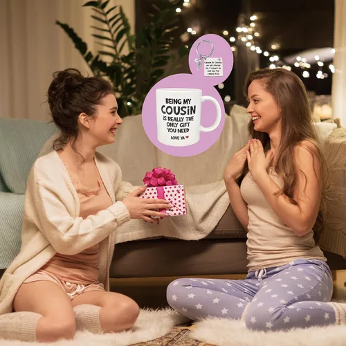Miniatura 8 de Divertido regalo para primas para mujer, taza de cerámica de 11 onzas, llavero para prima, regalo de cumpleaños para prima, taza de primo favorito