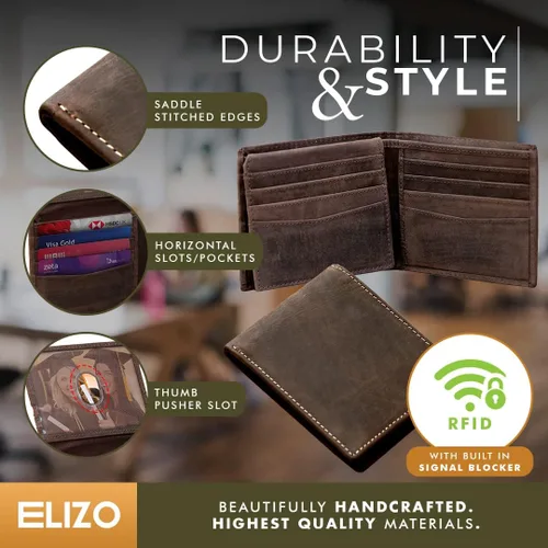 Miniatura 3 de ELIZO Cartera de cuero para hombre, whisky, Top Flip Bifold