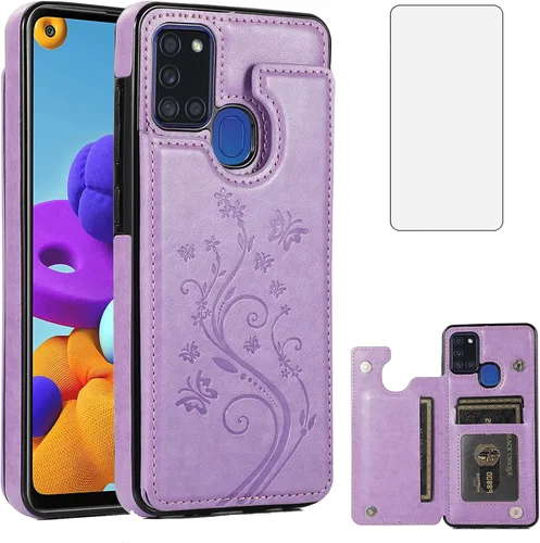 Miniatura 8 de Asuwish Funda de teléfono para Samsung Galaxy A21S con protector de pantalla de vidrio templado y tarjetero con soporte para tarjetero, accesorios