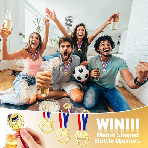 Miniatura 3 de Honeydak Abrebotellas plano en forma de medalla, 18 piezas, premio de metal, oro, plata, cobre, abretrofeos, con cinta para el cuello, para fiesta