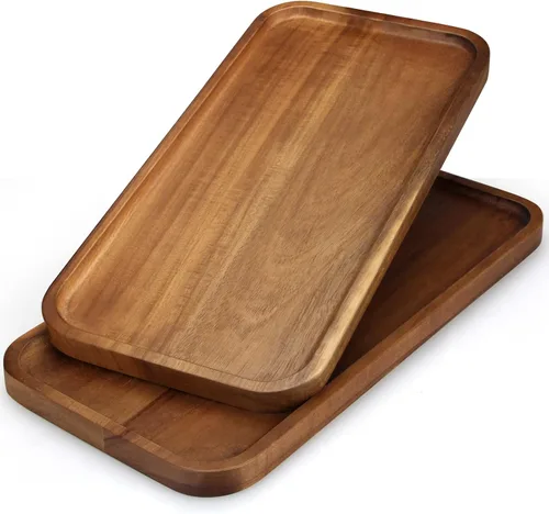Miniatura 7 de 2 bandejas rectangulares pequeñas de madera decorativas de madera de acacia, platos de queso, bandejas pequeñas para sándwiches de postre, platos