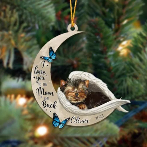 Miniatura 16 de Adorno colgante personalizado de ángel durmiendo en la luna, perro sabueso afgano, nombre personalizado, acrílico impreso en 2D plano – cumpleaños