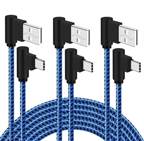 Paquete de 3 cables de carga rápida tipo C trenzado de ángulo recto de 6 pies y 90 grados para Samsung Galaxy S26 S25 S24 S23 S22 S21 Plus Ultra A17