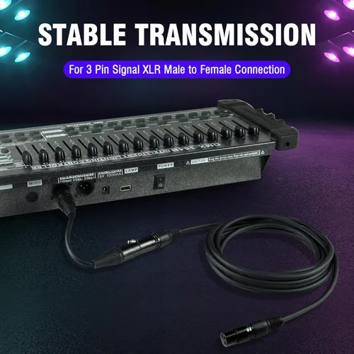 Miniatura 7 de Cable DMX de 10 pies, paquete de 10 cables flexibles de señal XLR macho a hembra, adecuado para señal de iluminación de escenario, conexión XLR
