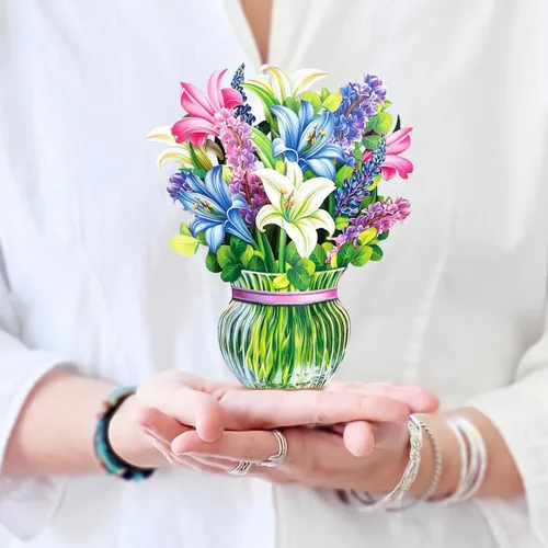 Miniatura 13 de Freshcut Paper Tarjetas Pop Up, Tulipanes Festivos, Ramo de Flores Eternas de Tamaño Real de 12 Pulgadas, Tarjeta de Felicitación Emergente 3D