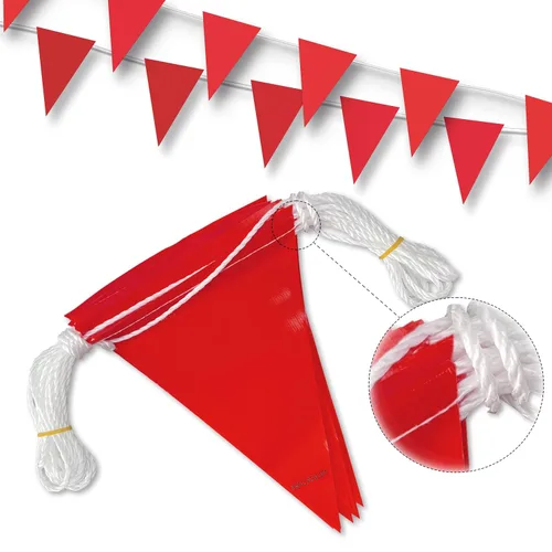 Miniatura 12 de Banderas de marcado perimetral naranja fluorescente OSHA (cadena de 102 pies) Advertencia de áreas peligrosas, control de tráfico. Marcado de sitios
