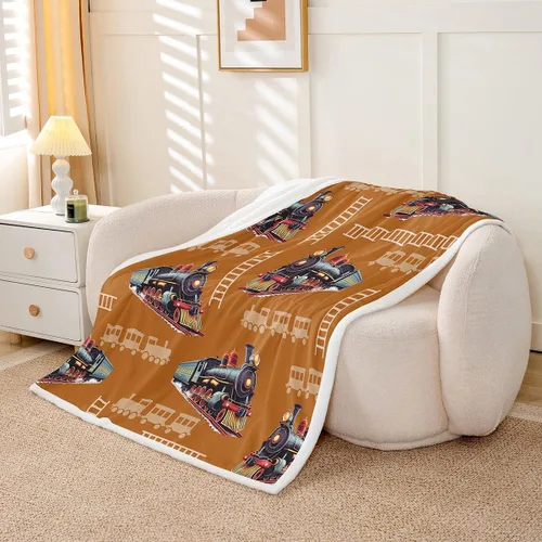 Miniatura 4 de Kids Train Flannel Blanket,Cartoon Car Bedroom Living Room Soft Cozy Fleece for Living Room Bedroom,Boys Girls Choo-Choo Train Tracks Blankets Decor