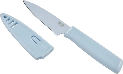 Miniatura 9 de Kuhn Rikon Colori® - Cuchillo de pelar de acero inoxidable japonés de 4 pulgadas, hoja antiadherente, mango ergonómico y funda, color blanco