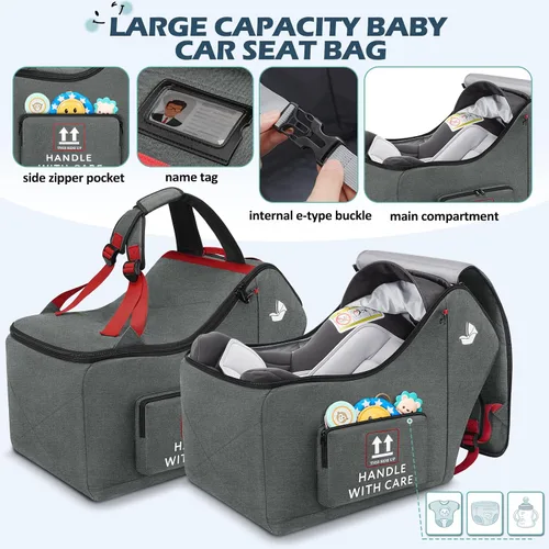 Miniatura 3 de RAINSMORE Bolsa de viaje para asiento de automóvil infantil para avión, compatible con todos los asientos de automóvil Nuna Pipa y base Chicco Gris
