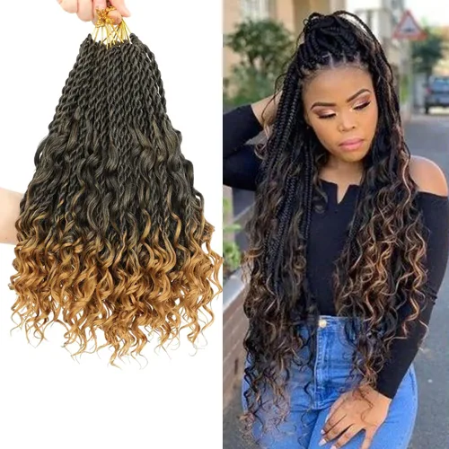 Miniatura 13 de Cabello senegalés de ganchillo con extremos rizados, 12 pulgadas, 8 paquetes de cabello bohemio de ganchillo con rizos de diosa, rizos de ganchillo