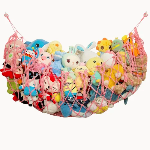 Miniatura 8 de Red o hamaca para animales de peluche, montada en la pared, hecha a mano, organizador de hamaca de juguete de macramé, exhibición de animales