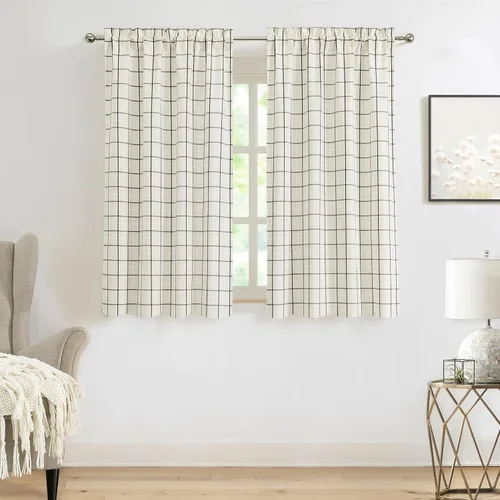 Amzdecor Buffalo Plaid Juego de Tratamiento de Ventana, Cortinas Filtradoras de Luz con Patrón de Líneas Tejidas para Sala de Estar y Dormitorio,
