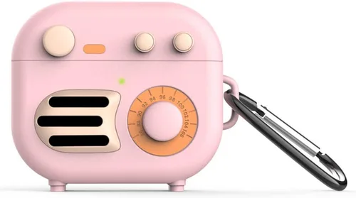 KAIJIA - Bonita funda para Apple AirPods 3ª generación 2021 con llavero, divertido diseño de radio retro de dibujos animados en 3D, funda protectora
