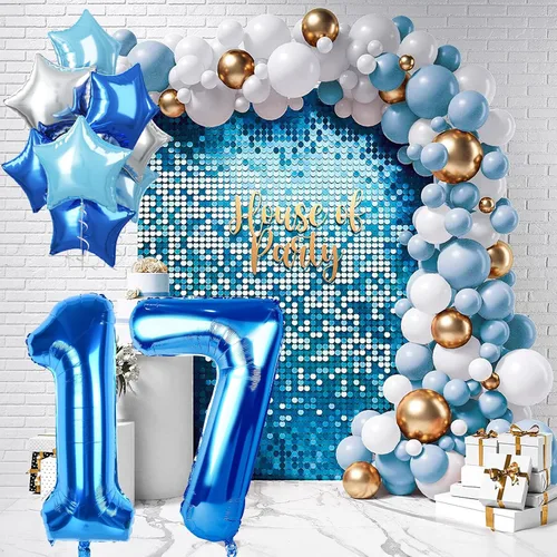 Miniatura 7 de Globos con números grandes azul oscuro real 12, 40 pulgadas autoinflables, helio azul bebé claro 12 globos de decoración, globo de aluminio Mylar