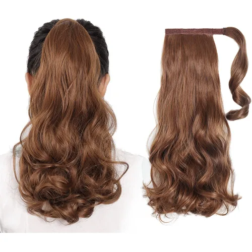 Miniatura 40 de Extensiones de cabello para cola de caballo, extensión de cola de caballo roja de 16 pulgadas, corta, ondulada, rizada, envolvente, cola de caballo