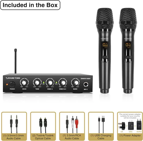 Miniatura 3 de Sound Town Sistema mezclador de karaoke con micrófono inalámbrico con canal de retorno de audio HD, óptico (Toslink), AUX, compatible con Smart TV