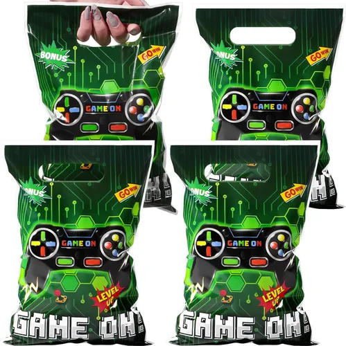 Funrous 50 bolsas de regalo de fiesta de videojuegos, bolsas de plástico a granel para regalo, regalos de fiesta, suministros de cumpleaños con