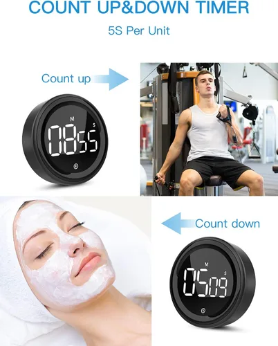 Miniatura 3 de LIORQUE Temporizador digital de cocina, temporizador de cuenta regresiva magnética con pantalla LED grande, 2 niveles de brillo, 3 niveles